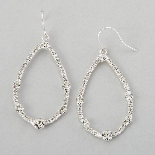 Rosa Rhinestones Silver-Tone Open Oval Drop Earrings