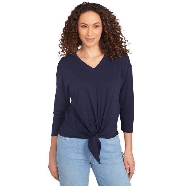 Womens Skye’s the Limit Out Of The Blue V-Neck Tie Front Tee