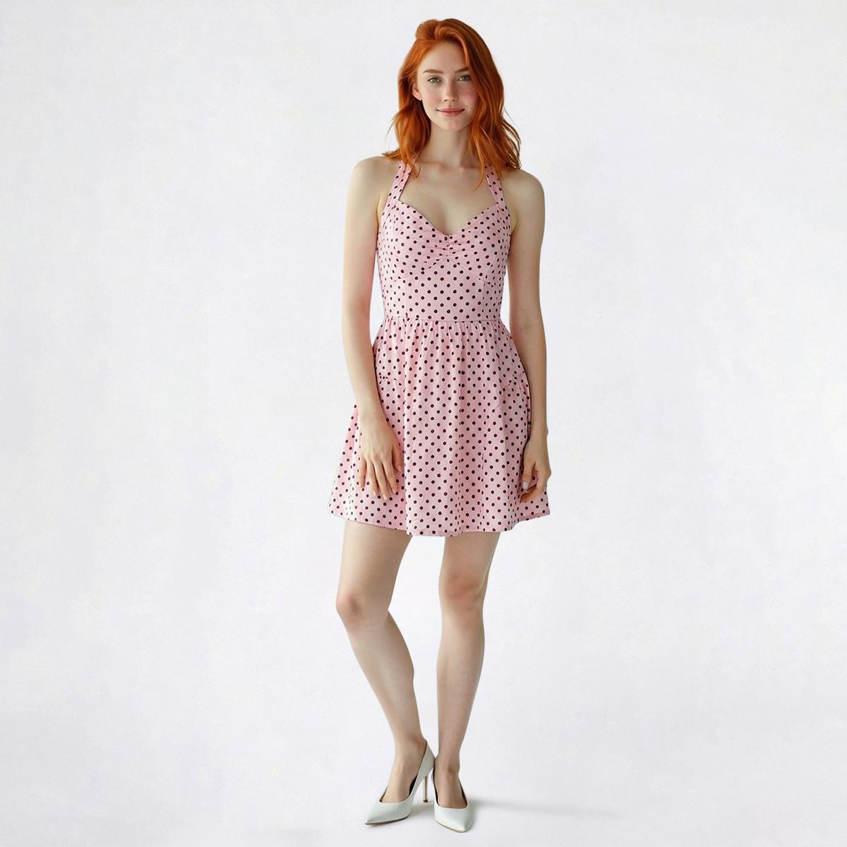 Juniors Trixxi Milan Dot Drop Waist Halter Skater Dress