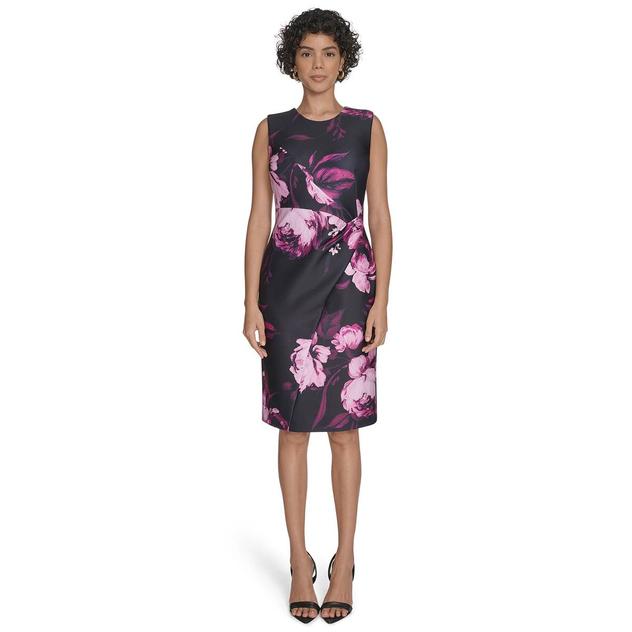 Womens Calvin Klein Sleeveless Floral Crepe Sheath Dress