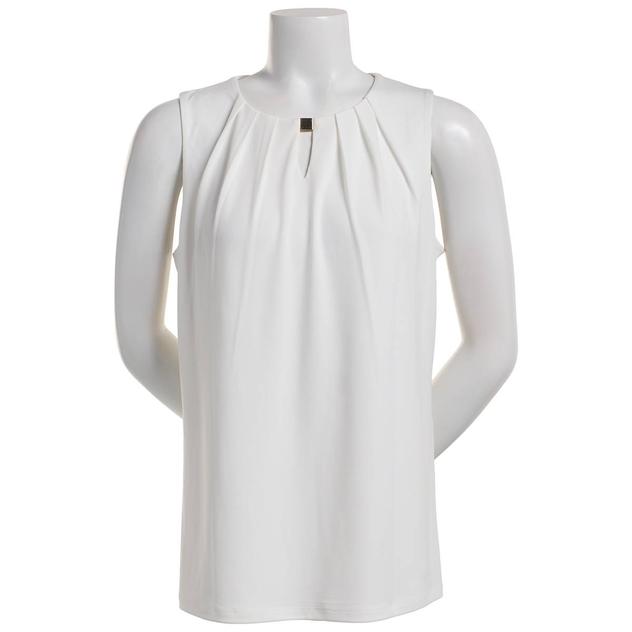 Plus Size Kasper Sleeveless Pleat Hardware Solid Blouse