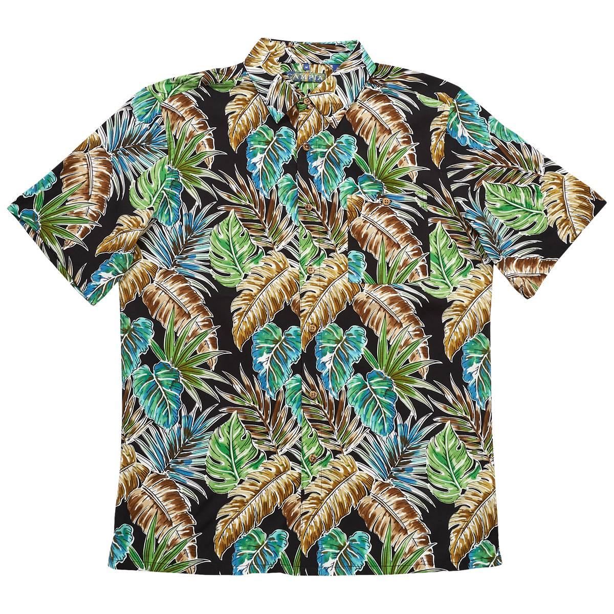 Mens Campia Short Sleeve Leaf Button Down Shirt - Tan/Black