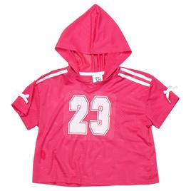 Girls(7-16) Jolie & Joy Short Sleeve Hooded 23 Varsity Sequin Top