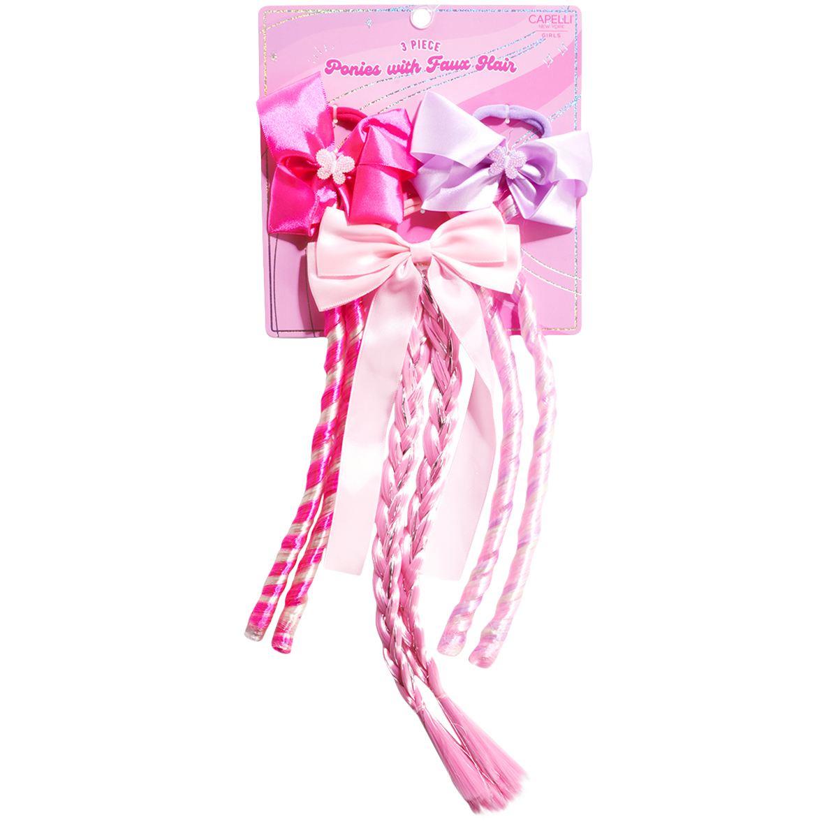 Girls Capelli(R) New York 3pc. Mix Faux Hair Curls & Braid Ponies