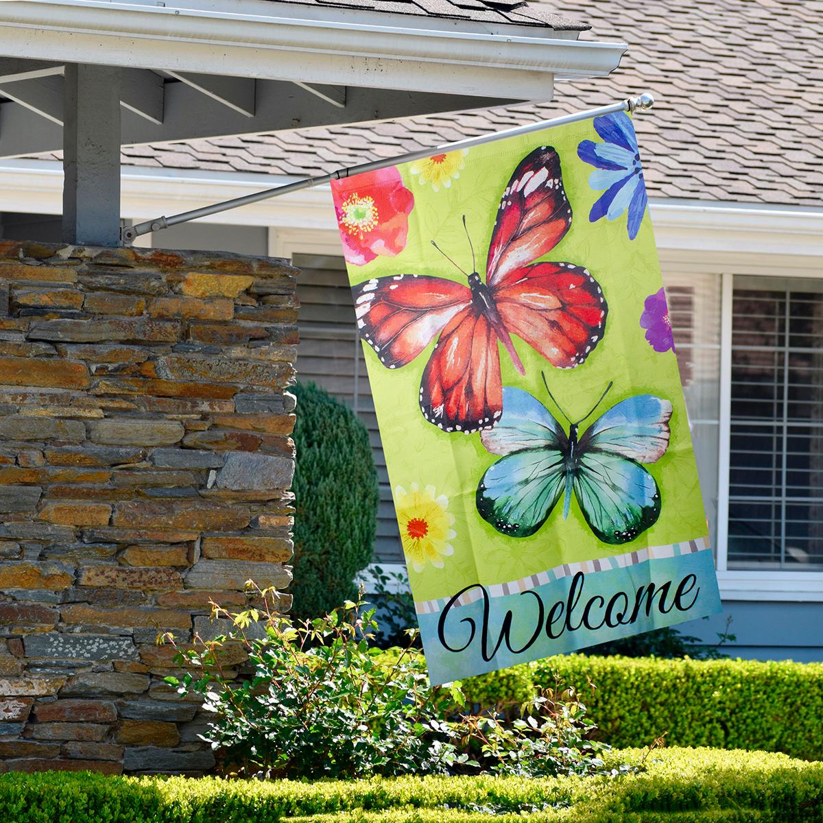 Northlight Seasonal Welcome Butterflies Green Outdoor House Flag