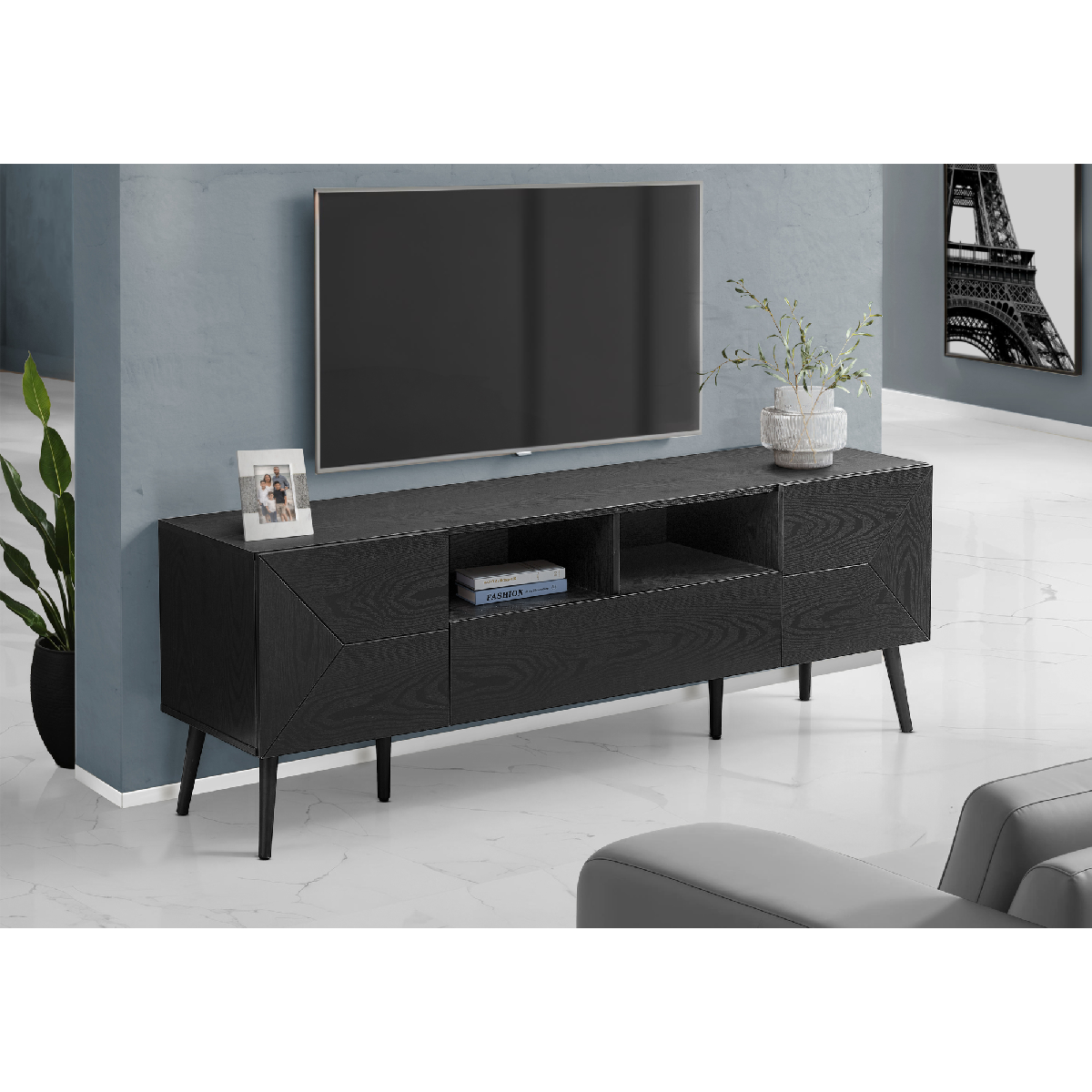 Monarch Specialties 72in. Wood-Look TV Stand with Storage