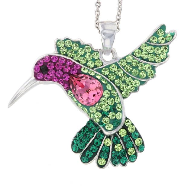 Crystal Critter Hummingbird w/ Pink Crystal Pendant Necklace