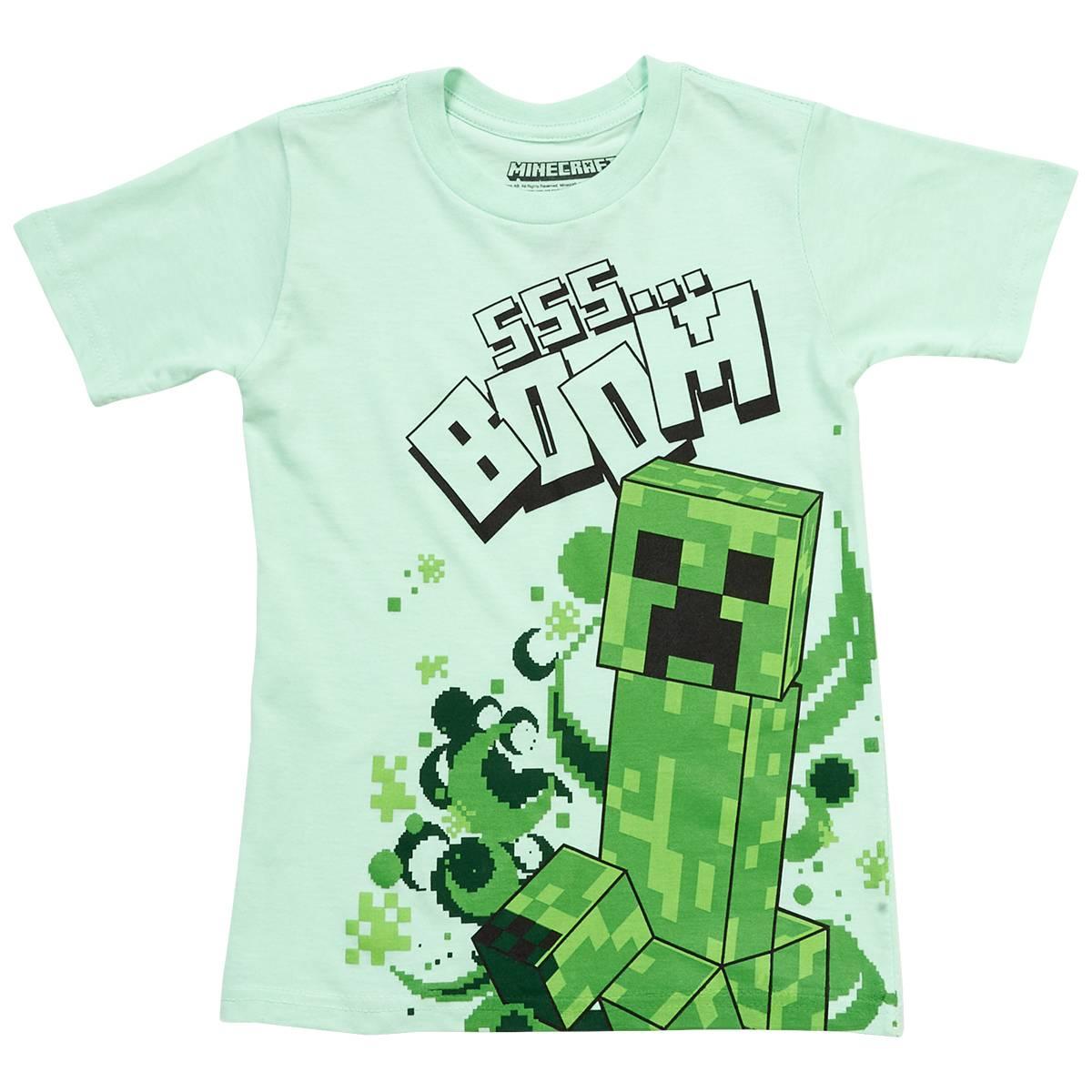 Boys (8-20) Minecraft Boom Creeper Short Sleeve Graphic Tee-Mint