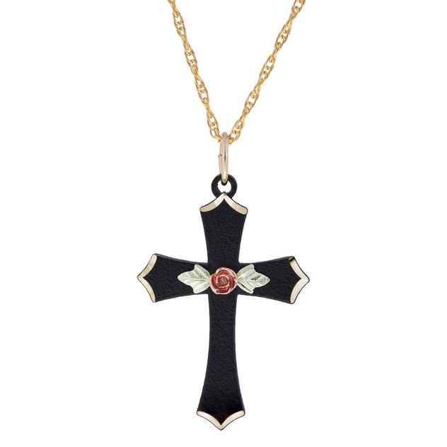 Gold Classics™ Black Hills Gold Cross Pendant with Rose Detail