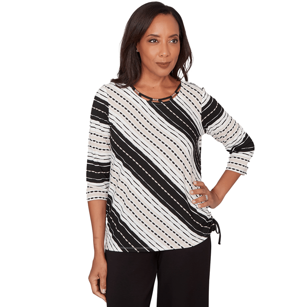 Petite Alfred Dunner Seville 3/4 Sleeve Diagonal Stripe Blouse