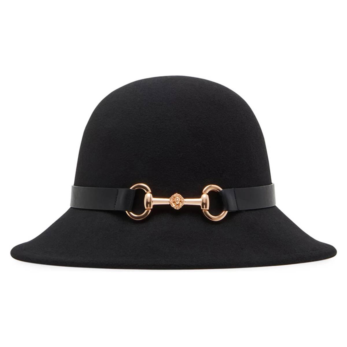 Womens Anne Klein Horsebit PU Trim Cloche Hat