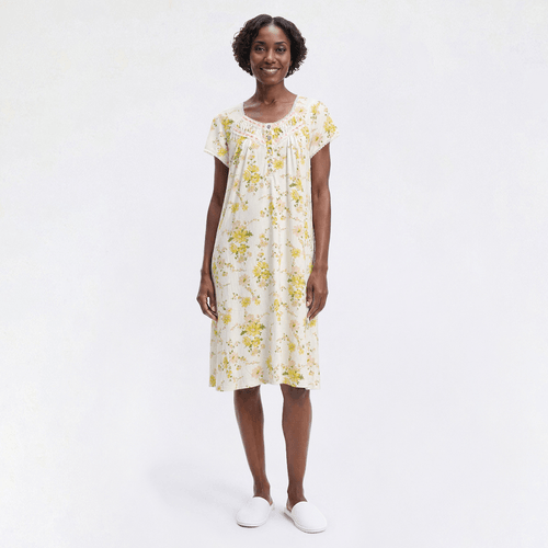 Womens Body Touch Short Sleeve Floral Lace Trim Waltz Gown