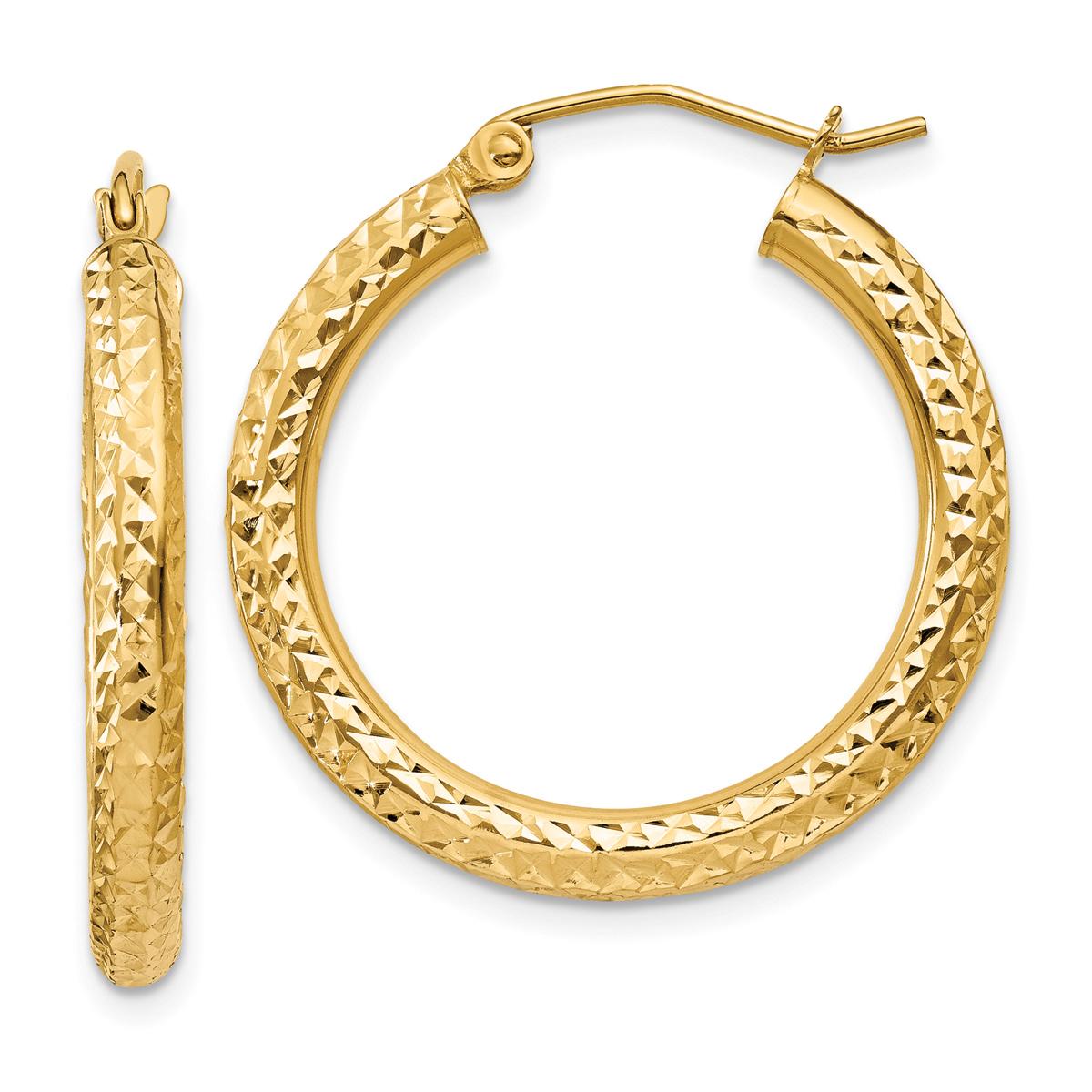 Gold Classics(tm) 14kt. Gold Diamond Cut 3mm Hoop Earrings