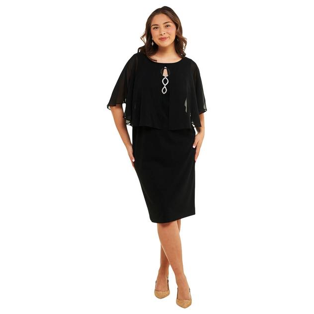 Plus Size Connected Apparel Capelet Rhinestone Trim Sheath Dress