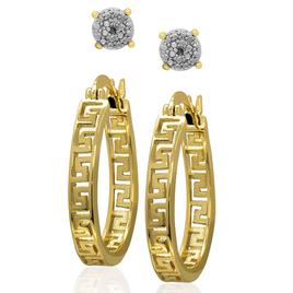 Accents by Gianni Argento Stud & Greek Key Hoop Earrings