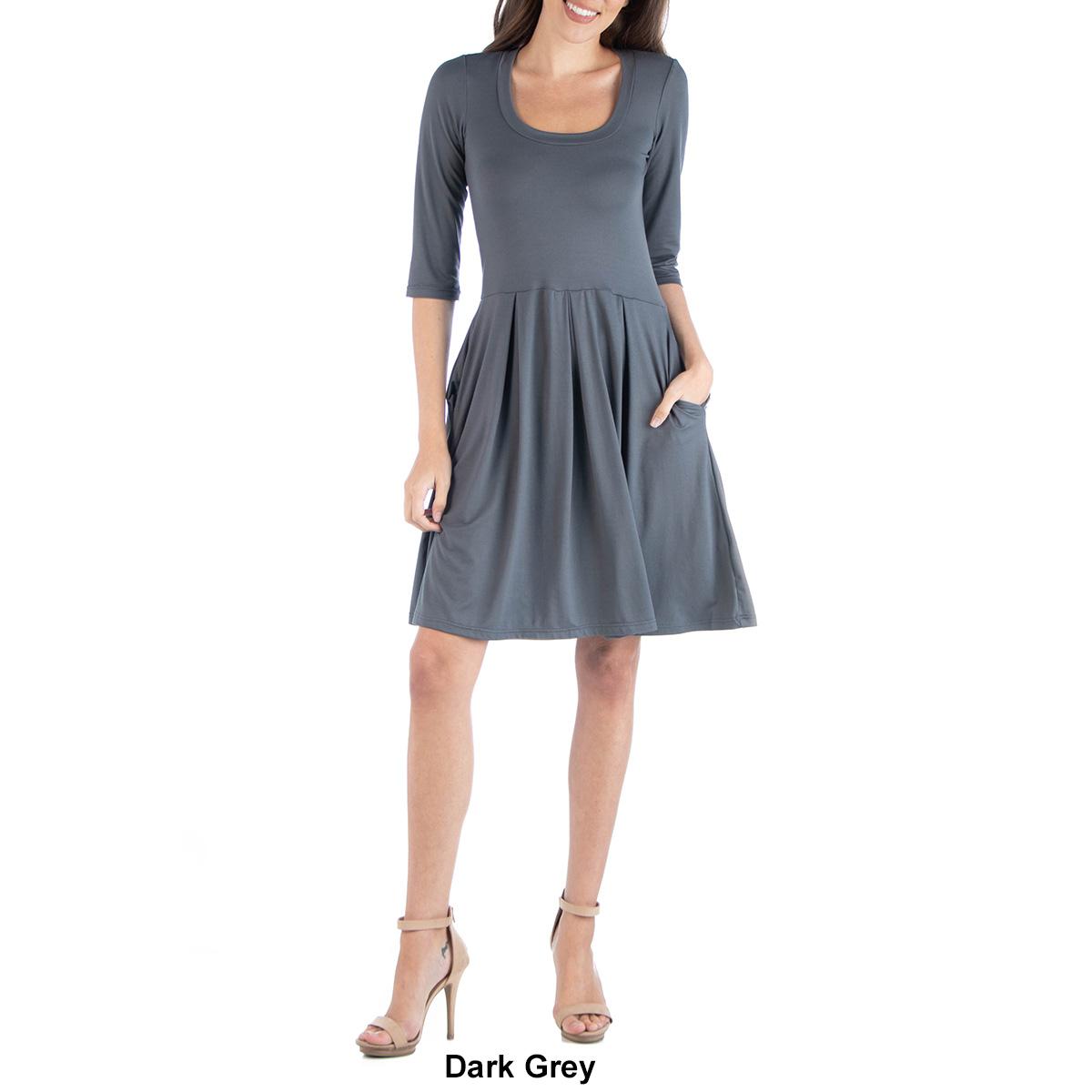 Womens 24/7 Comfort Apparel 3/4 Sleeve Fit & Flare Mini Dress