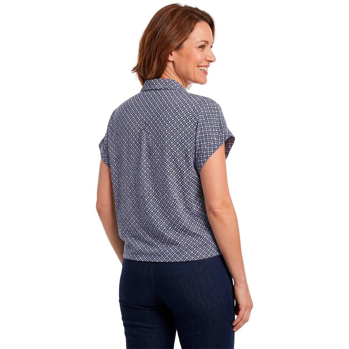 Womens Adrianna Papell Extend Sleeve Tie Front Geometric Blouse