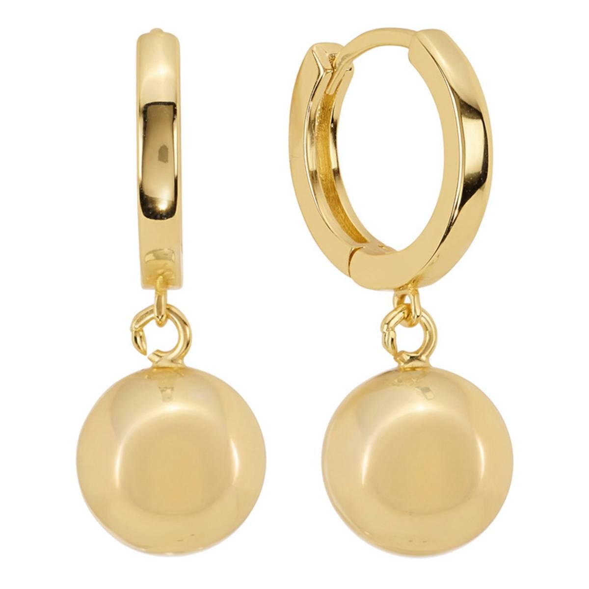 Athra 14kt. Gold Over Brass 10mm Ball Drop Huggie Hoop Earrings