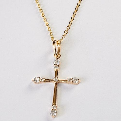 Gold Cubic Zirconia Cross Pendant Necklace