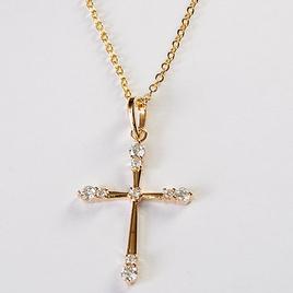 Gold Cubic Zirconia Cross Pendant Necklace