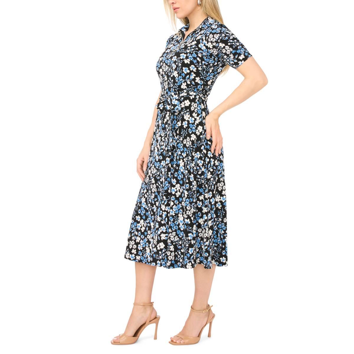 Petite MSK Short Sleeve Floral 1/4 Zipper Midi Dress