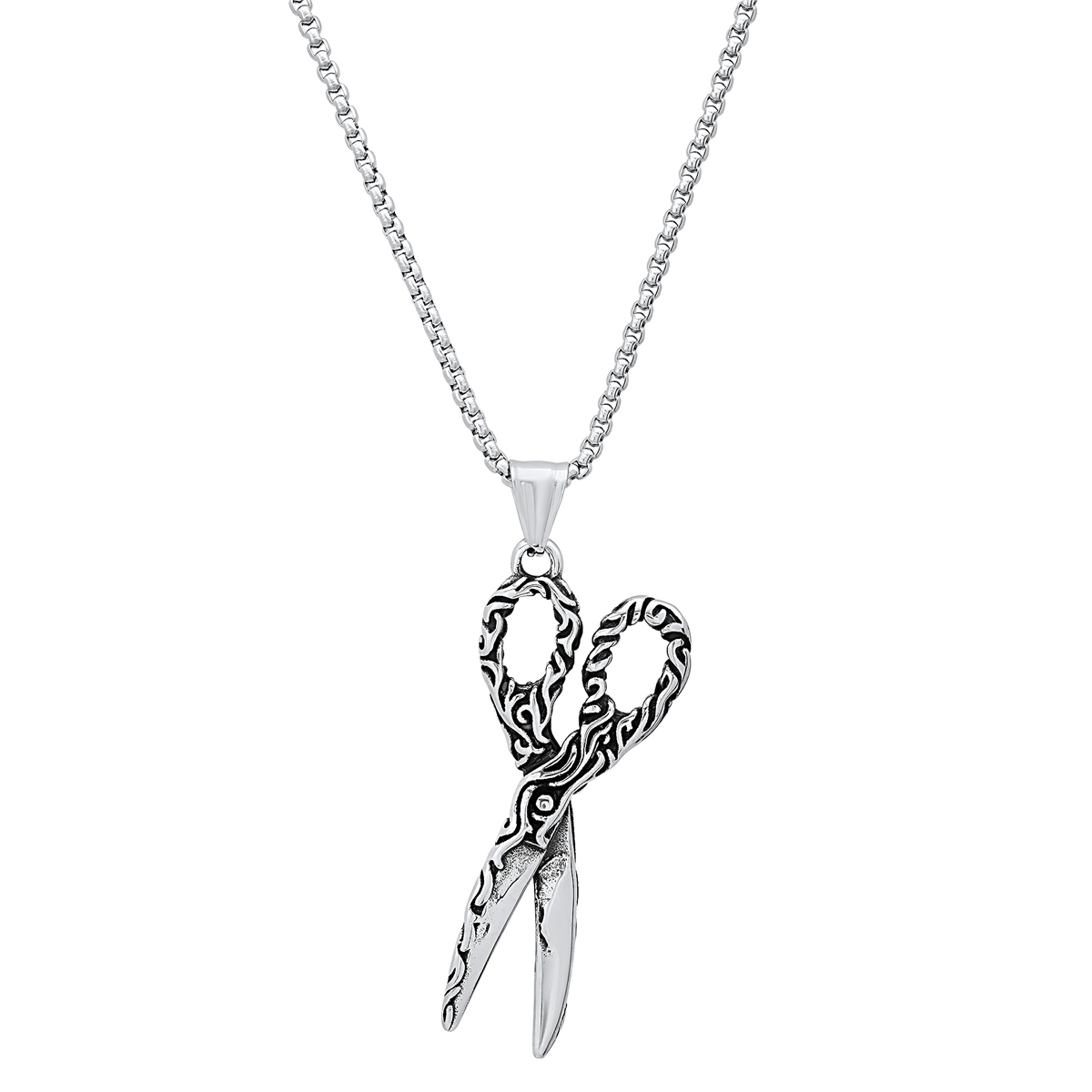 Mens Iron Saints Stainless Steel Rope Chain with Scissor Pendant