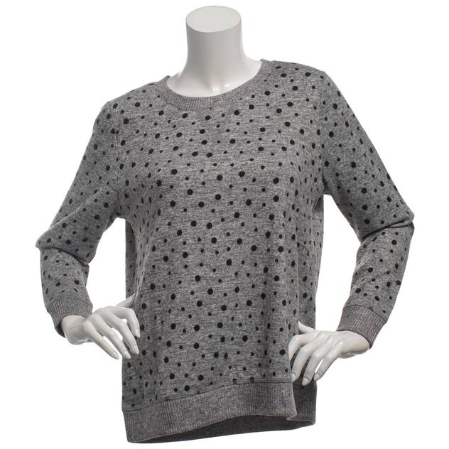 Plus Size Emily Daniels Polka Dot Hacci Crew Neck Sweater - Grey