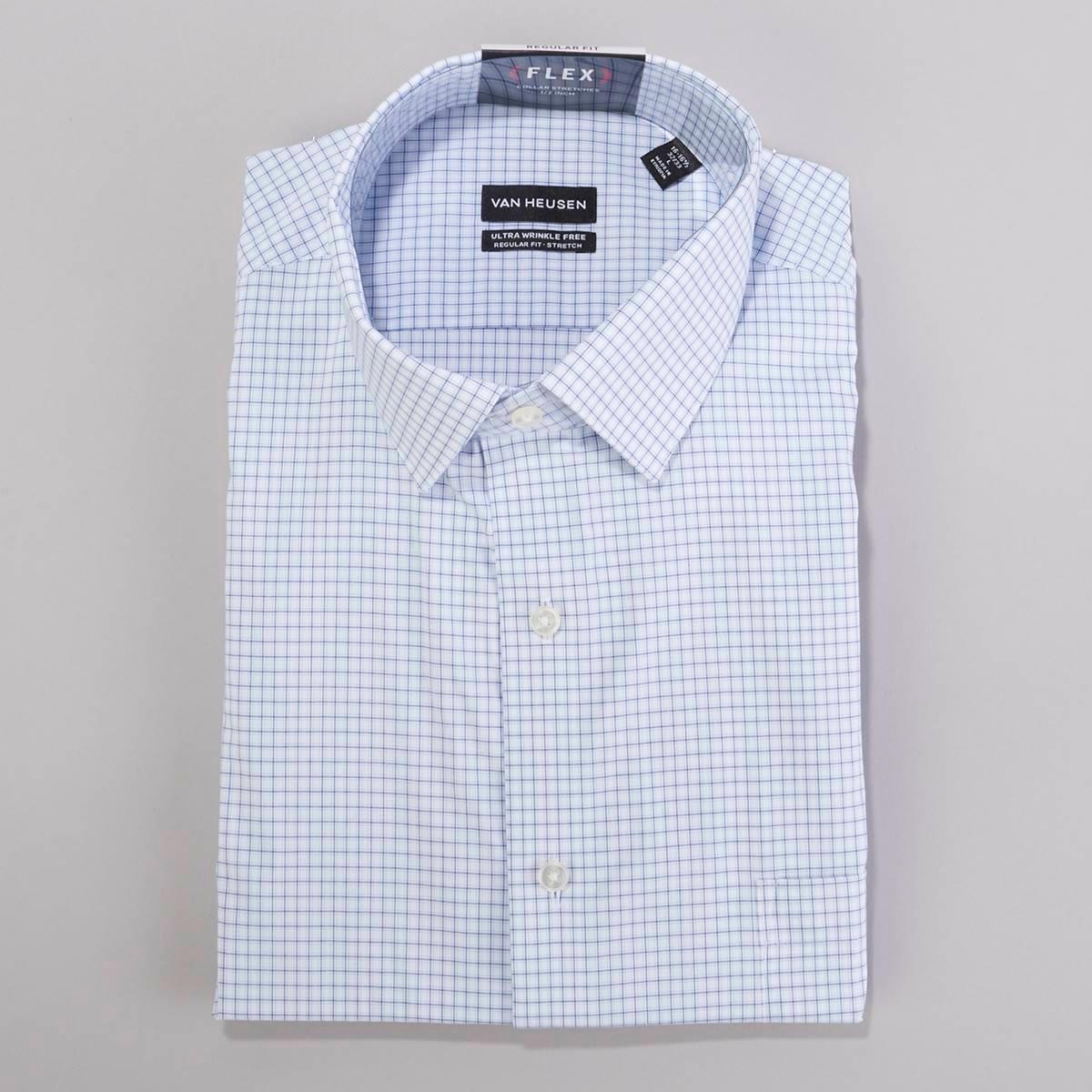 Mens Van Heusen Wrinkle Free Plaid Dress Shirt - Blue