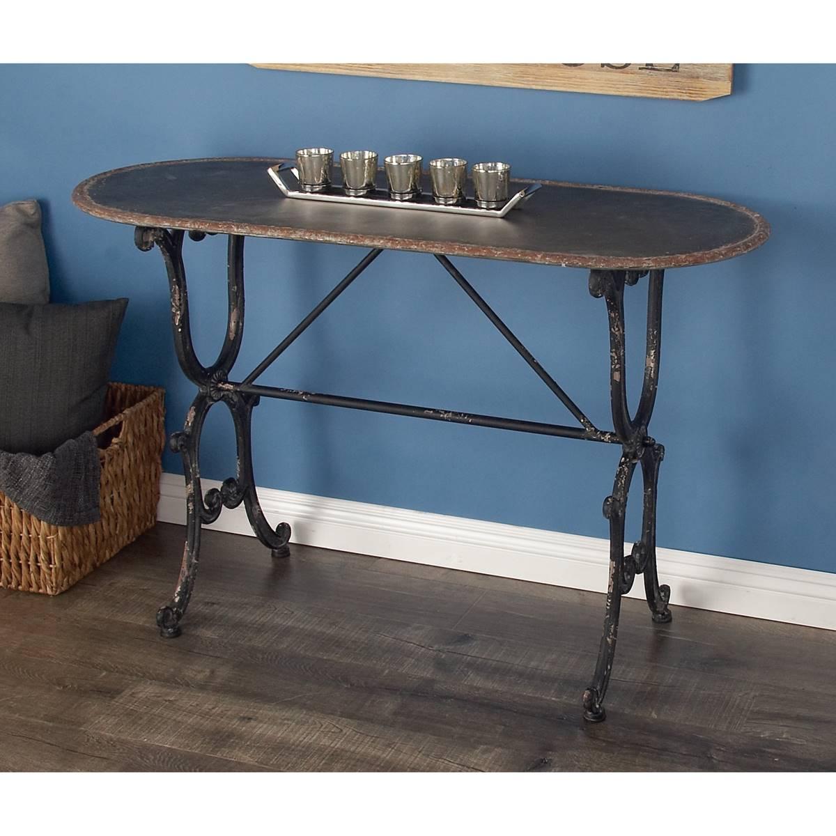 9th & Pike® Black Grey Farmhouse Metal Console Table