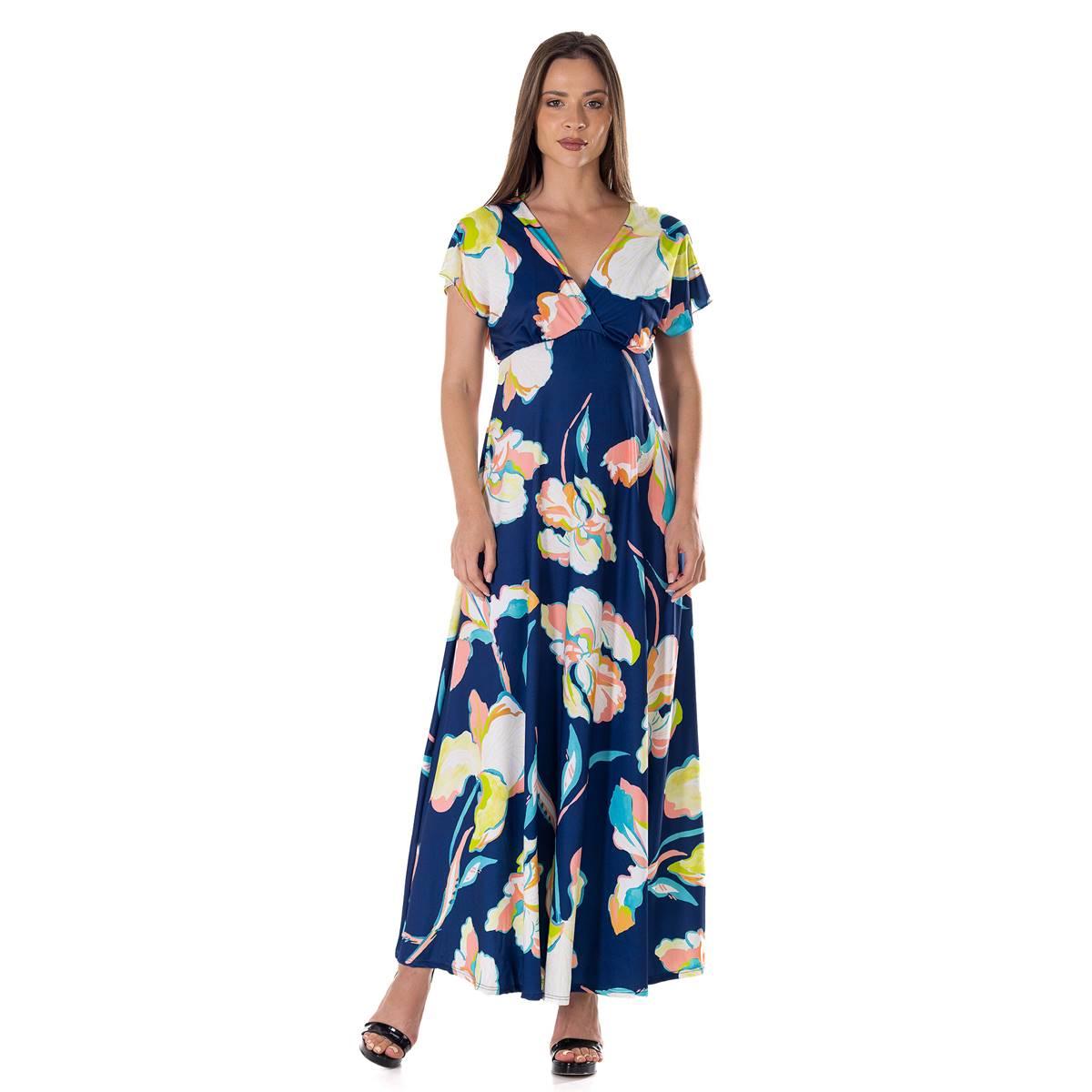 Womens 24/7 Comfort Apparel Floral Empire Waist Maxi Dress