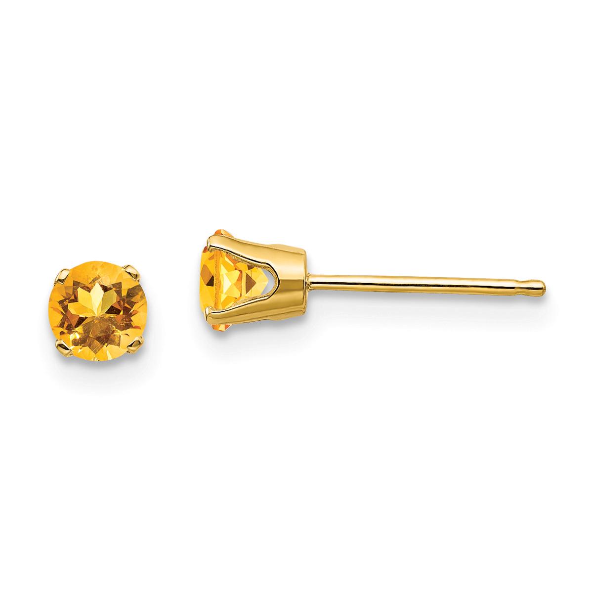 Gemstone Classics(tm) Yellow Gold 4mm. Citrine Stud Earrings