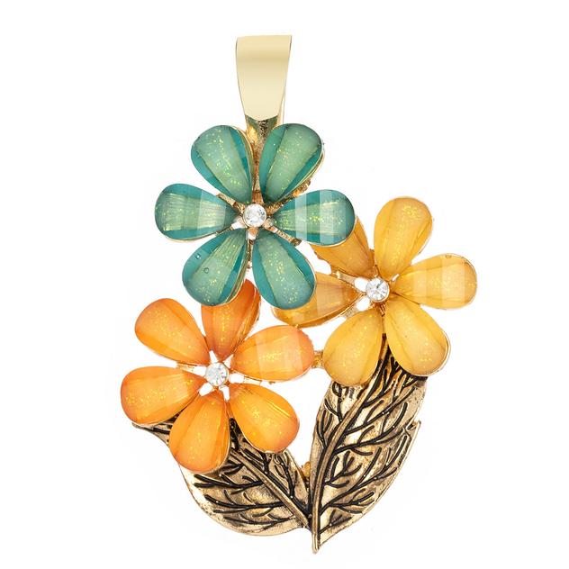 Wearable Art Gold-Tone with Multi-Color Flowers Enhancer Pendants