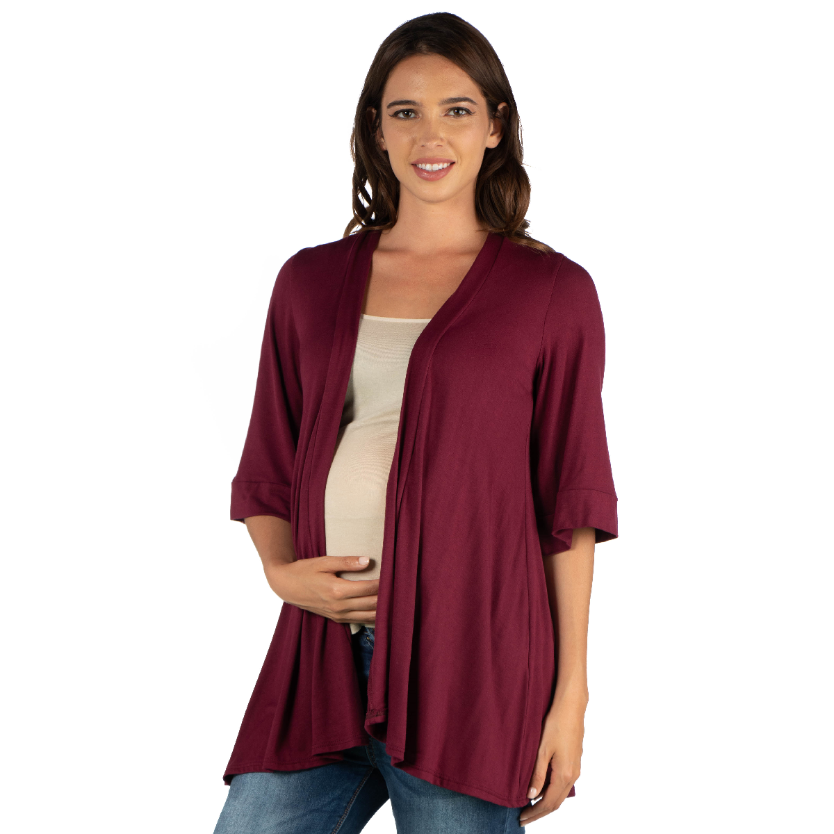 Plus Size 24/7 Comfort Apparel Elbow Sleeve Maternity Cardigan
