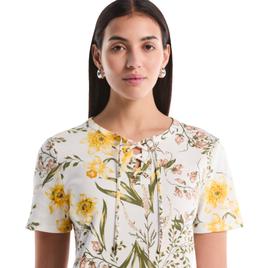 Womens Rafaella® Short Sleeve Garden Floral Lace Up Blouse