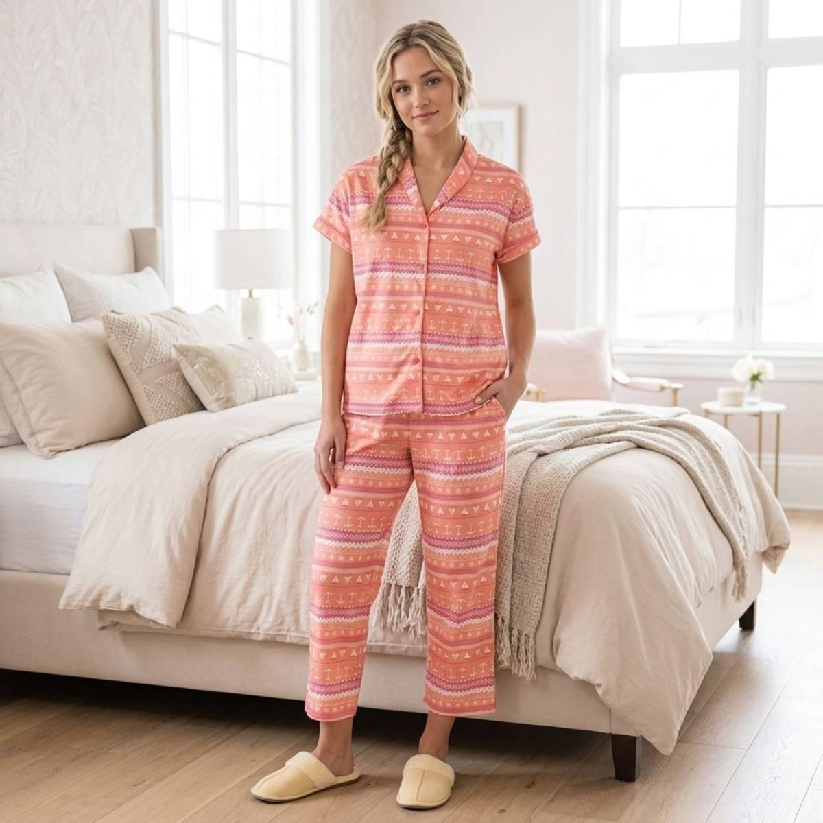 Womens MUK LUKS(R) Nautical Fairisle Shawl Cropped Pajama Set