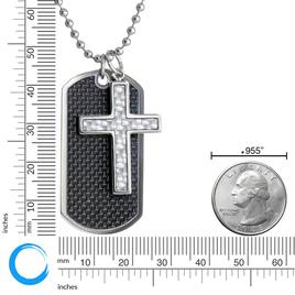Mens Lynx Stainless Steel Carbon Dog Tag & Cross Pendant