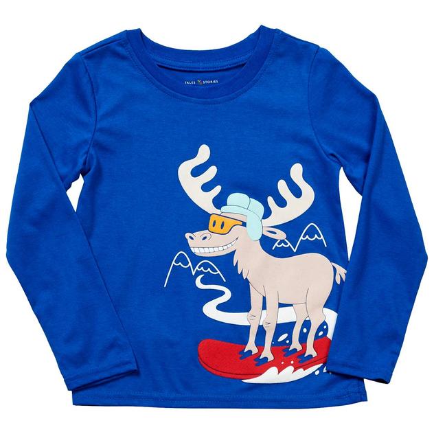 Boys (4-7) Tales & Stories Snowboard Moose Long Sleeve Tee