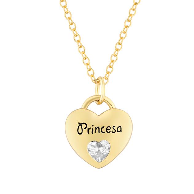 Kids Gold Over Sterling CZ Heart Princess Pendant