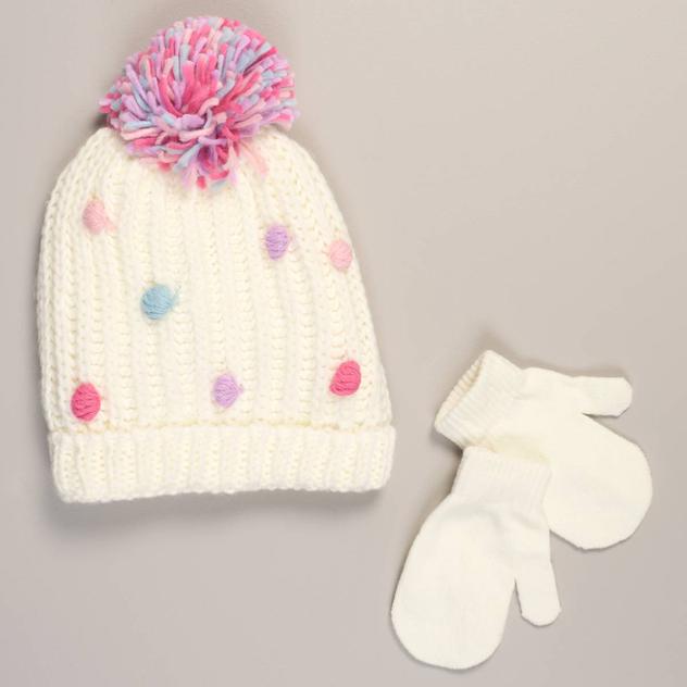 Baby Girl (12-24M) Capelli® New York Dot Pom Pom Hat & Mittens