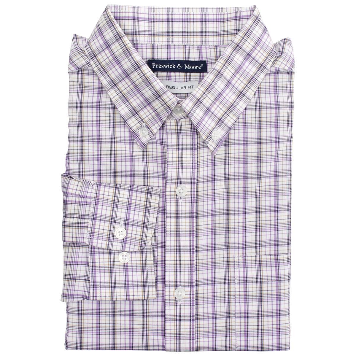 Mens Preswick & Moore(R) Regular Fit Plaid Dress Shirt - Eggplant