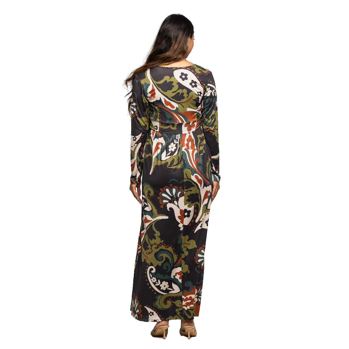 Plus Size 24/7 Comfort Apparel Paisley Wrap Maternity Maxi Dress