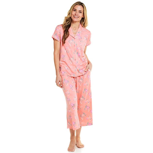 Womens White Orchid Short Sleeve Cloud Knit Floral Pajama Set