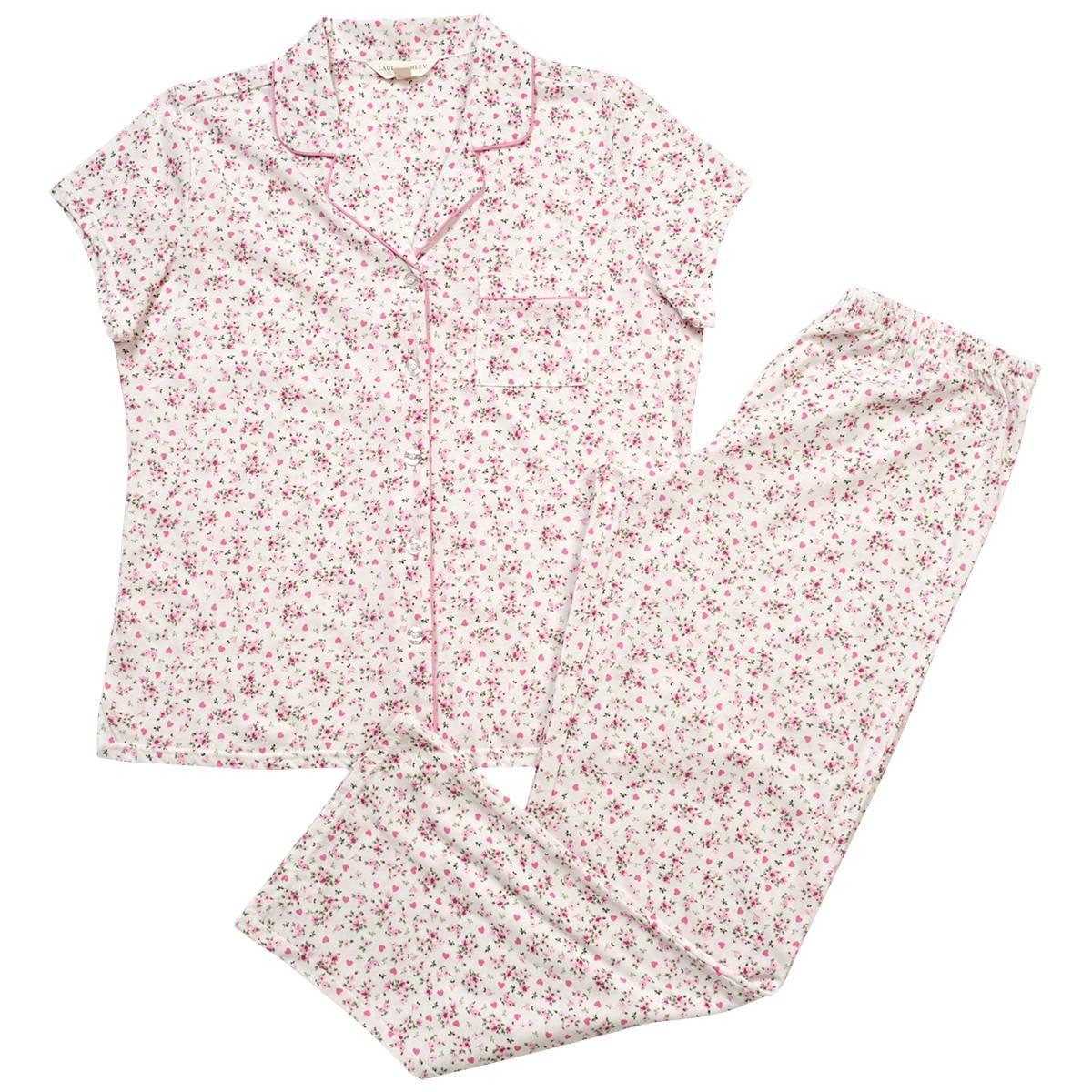 Womens Laura Ashley Short Sleeve Flowers & Hearts Pajama Set