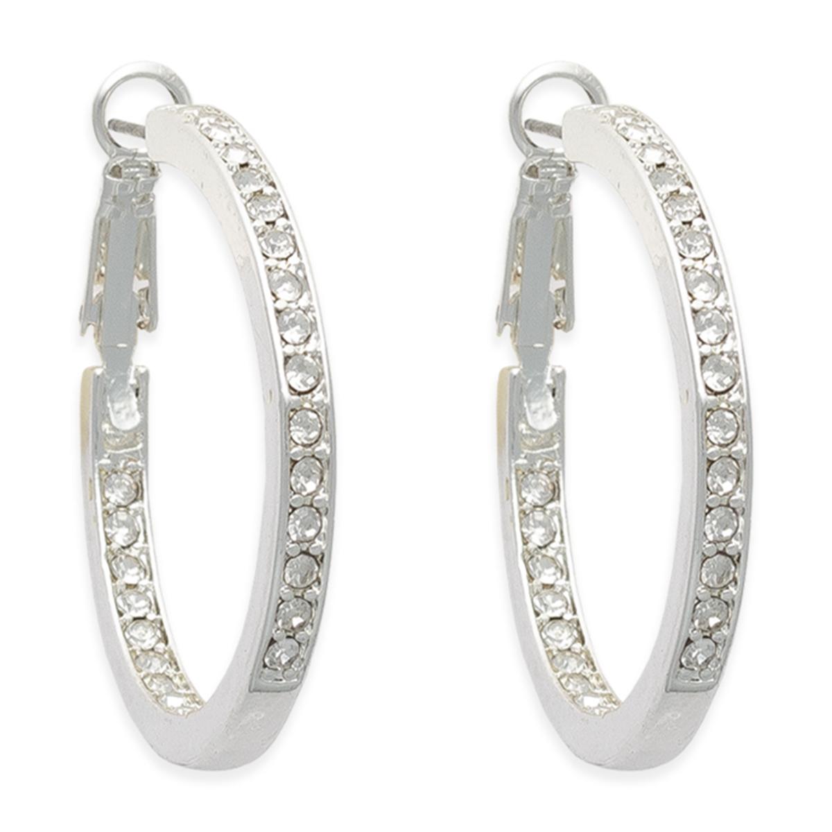 Freedom Nickel-Free Silver-Tone In & Out Crystal Hoop Earrings
