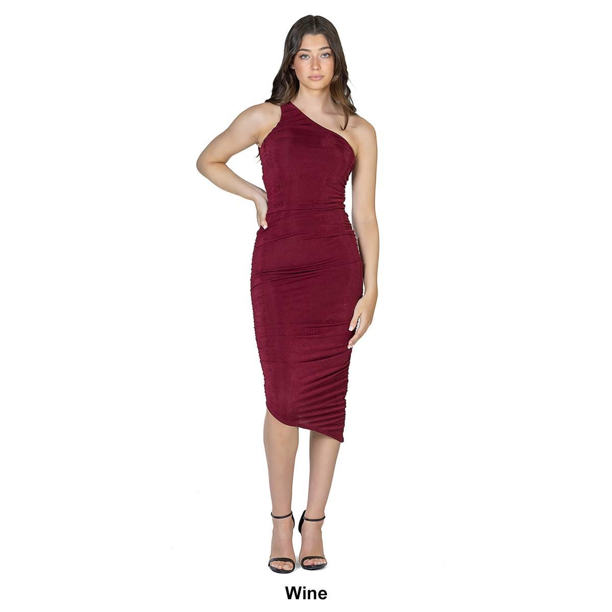 Womens 24/7 Comfort Apparel One Shoulder Ruched Bodycon Dress