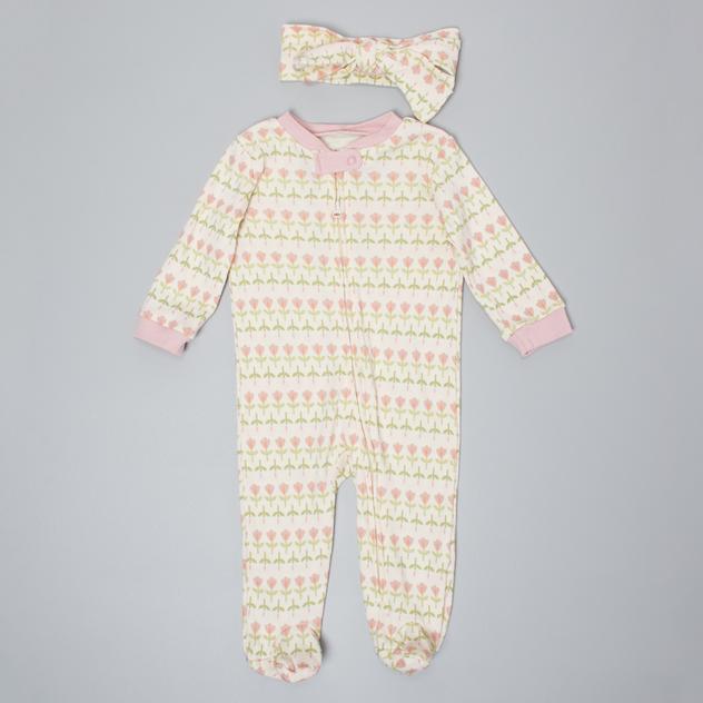 Baby Girl (NB-9M) Chick Pea® Cartoon Flower Footie & Headband