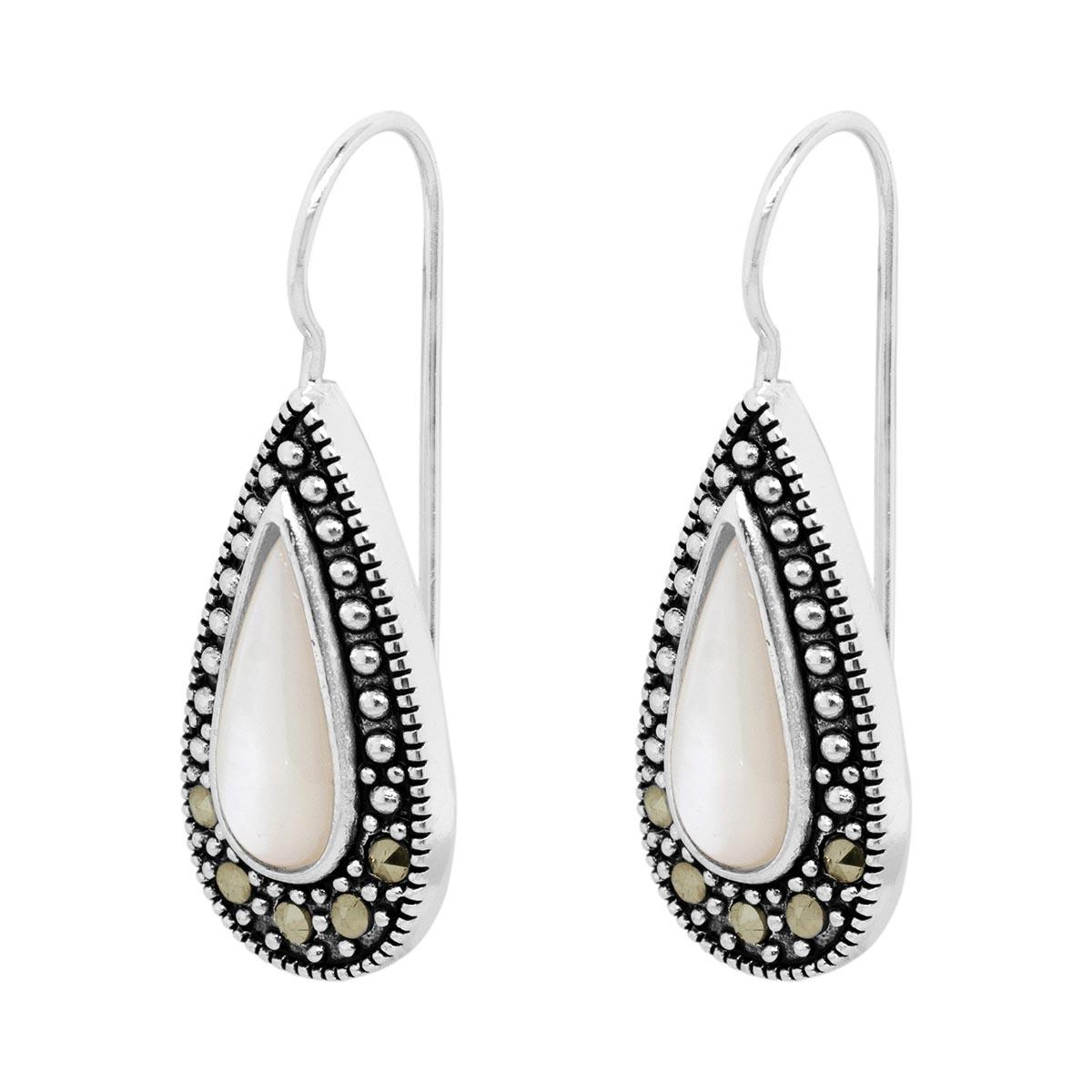Marsala Silver Plated Marcasite & Mother of Pearl Earrings