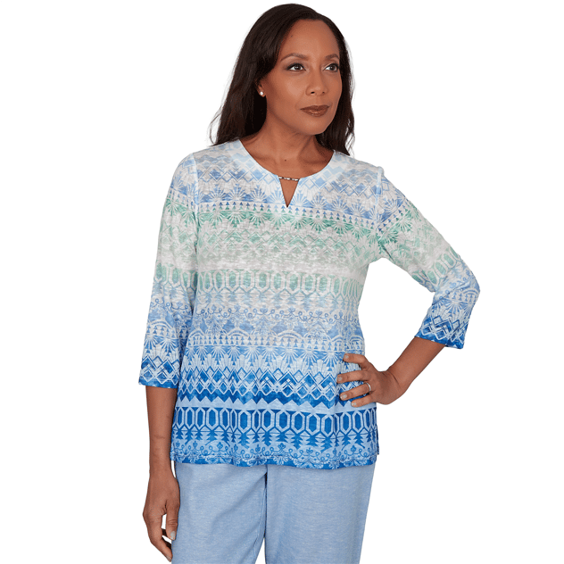 Womens Alfred Dunner Caribbean Blues Keyhole Neck Ombre Blouse
