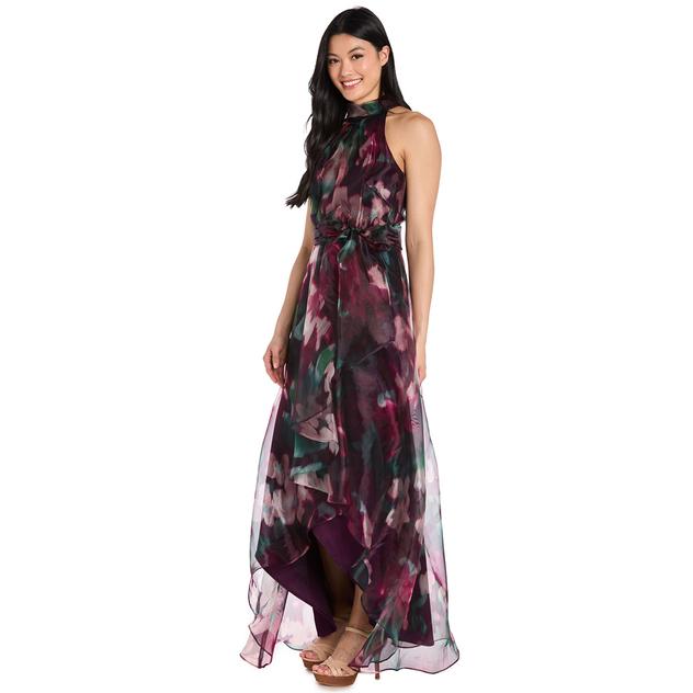 Womens R&M Richards Sleeveless Floral Taffeta High Low Dress