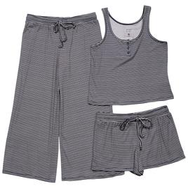 Womens Jaclyn 3pc. Wonder Rib Stripe Henley Tank Top Pajama Set